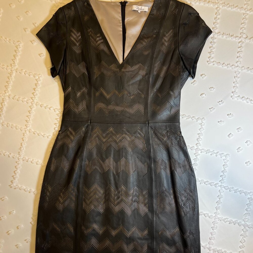 Parker black leather mini dress Large - Picture 2 of 16